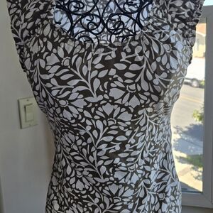 Ann Taylor White and Brown Leaf Print Top
